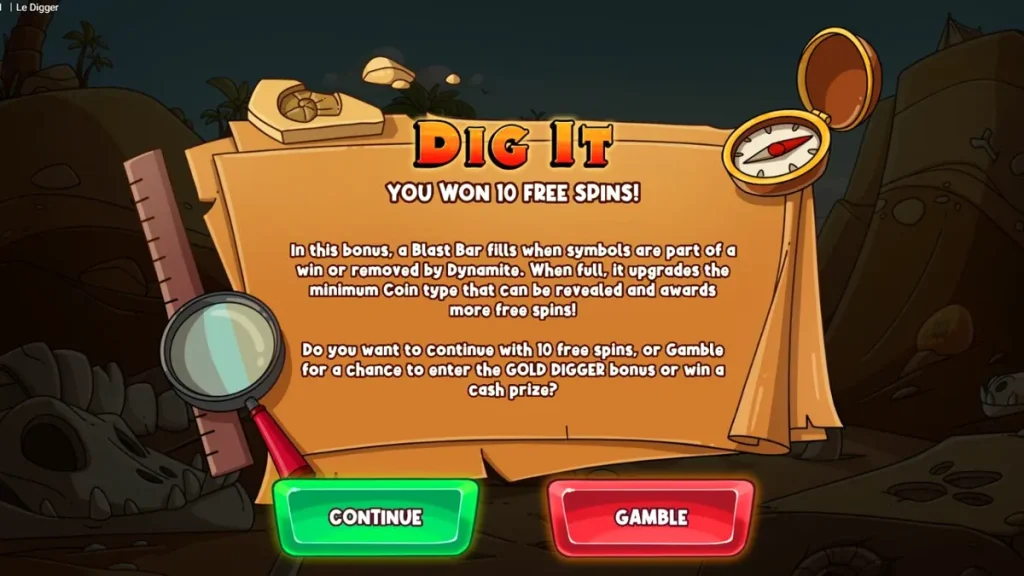 Smokey sang rakun dalam slot Le Digger dengan latar belakang gurun dan grid penggalian.